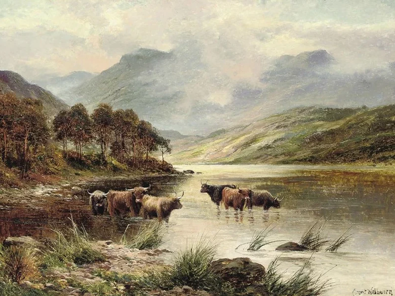 1872-Ernest Charles Walbourn - Abbeveramento del bestiame delle Highlands